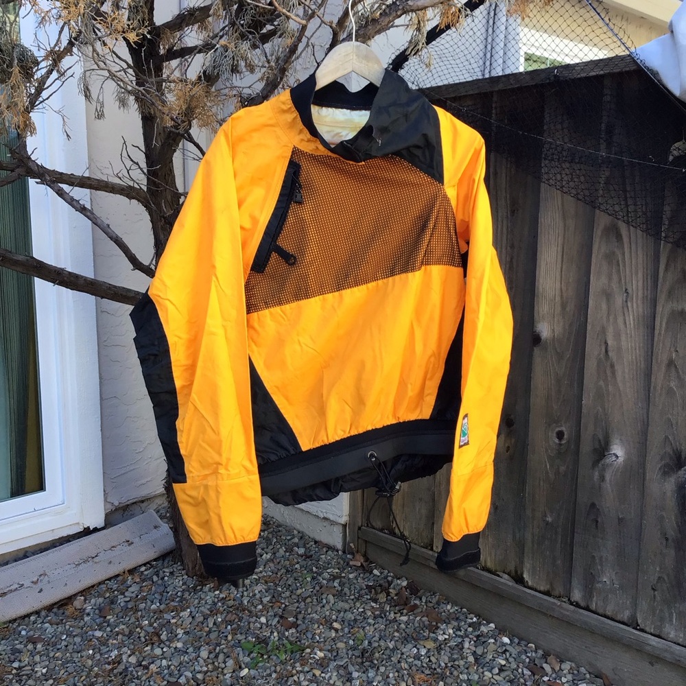 Vintage Kokatat Bright Orange Paddling Jacket Pullover Adjustable Hem Large